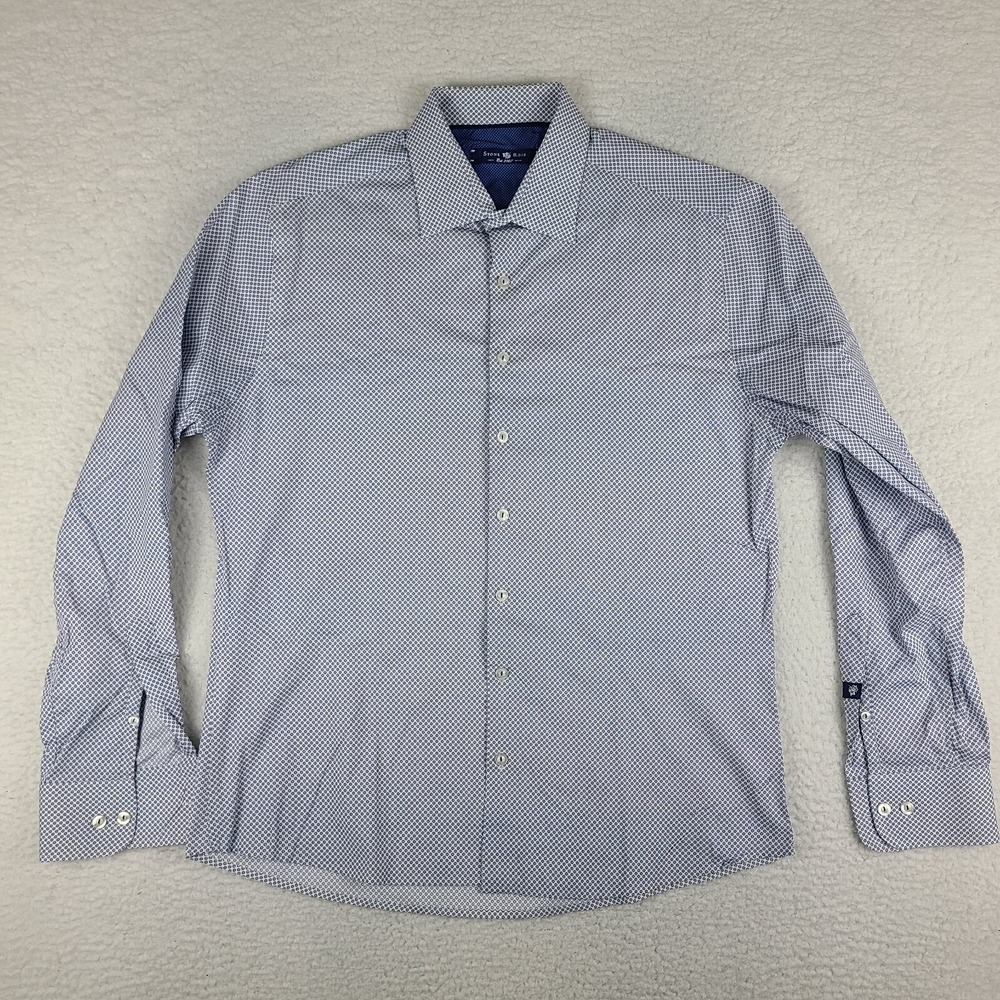 Stone Rose Shirt‎ Mens Medium Blue White Geometric Dress Button Up